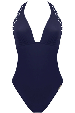 Lise Charmel Navy Plunging Back Halter Swimsuit Ajourage Couture