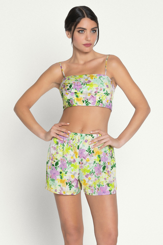 Lise Charmel Floral Print Satin Crop Top - Strappy Top