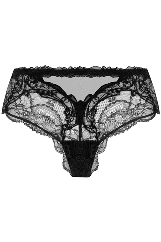 Soir de Venise black lace shorty with embroidered trim and tulle panels
