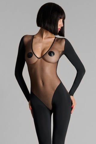 Black Long Sleeve V Neck Jumpsuit - Maison Close Pure Tentation