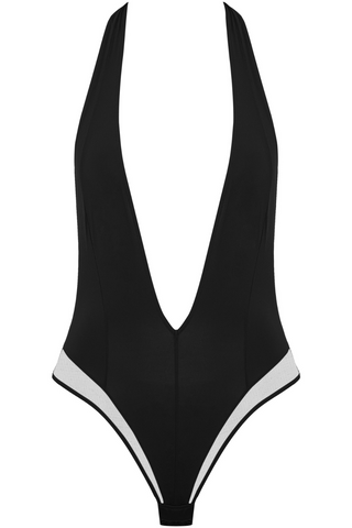 Maison Close Pure Tentation Plunging V Neck Black Thong Bodysuit