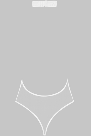 Maison Close Pure Tentation Plunging V Neck White Thong Bodysuit