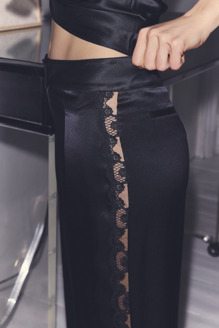 Simone Pérèle Love Me Black Silk & Embroidery Trousers